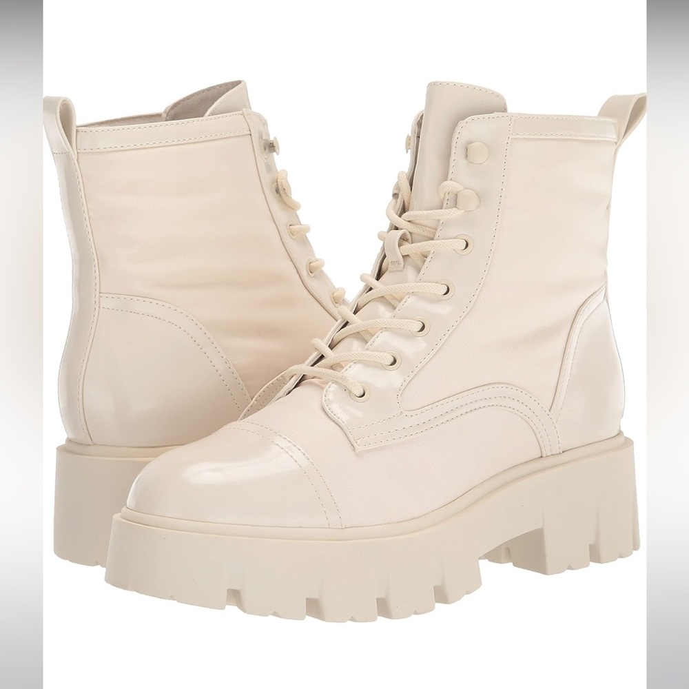 New in Box NINE WEST Women's Obri2 Ankle Combat Boot Ivory size 8